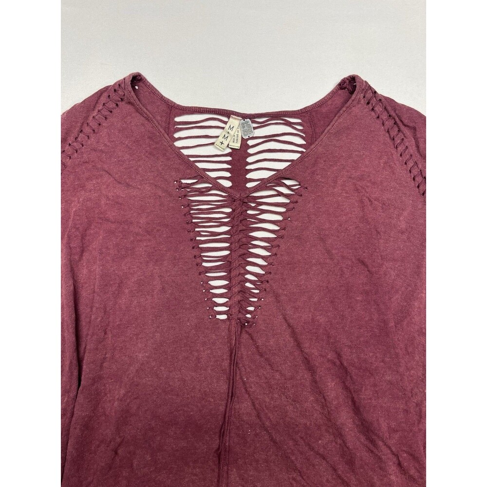 We The Free Cut Out Ripped Distressed Oversize Boho T-Shirt - Picture 3 of 7